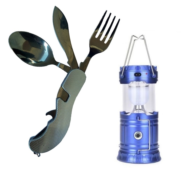 Pachet format din breloc multifunctional de culoare argintie BRT-0143 si lanterna tip felinar