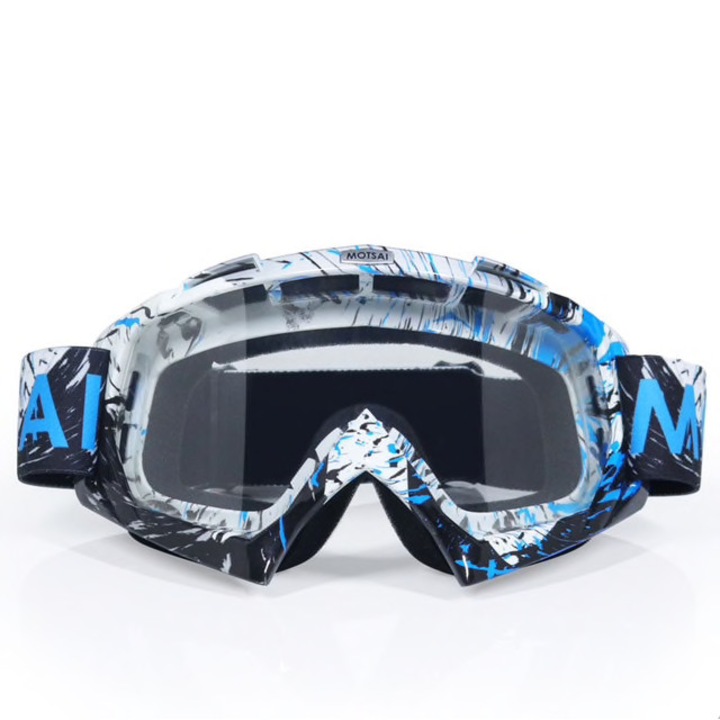 Motocross szemüveg, védőszemüveg, Fekete-fehér-kék-szürke (K2)