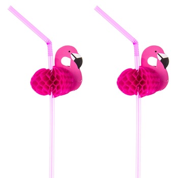 Set 12 paie de plastic roz cu flamingo decorativ , DecorCasa , 25 x 6 cm Set 12 paie de plastic roz cu flamingo decorativ , DecorCasa , 25 x 6 cm