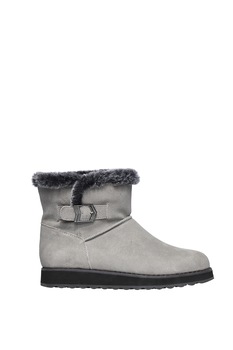 Skechers, Ghete de piele intoarsa cu garnitura de blana sintetica, fara inchidere, Gri deschis, 38 Skechers, Ghete de piele intoarsa cu garnitura de blana sintetica, fara inchidere, Gri deschis, 38