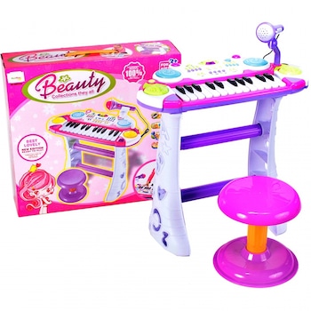 Set Complet Muzical Copii cu Orga Electronica Microfon, Tobe si Scaunel,  Set Complet Muzical Copii cu Orga Electronica Microfon, Tobe si Scaunel,