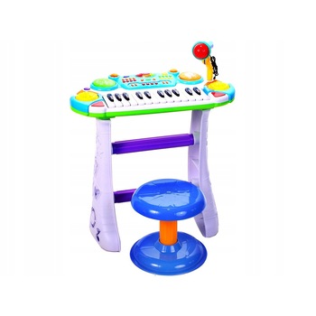 Set Complet Muzical Copii cu Orga Electronica Microfon, Tobe si Scaunel,  Set Complet Muzical Copii cu Orga Electronica Microfon, Tobe si Scaunel,