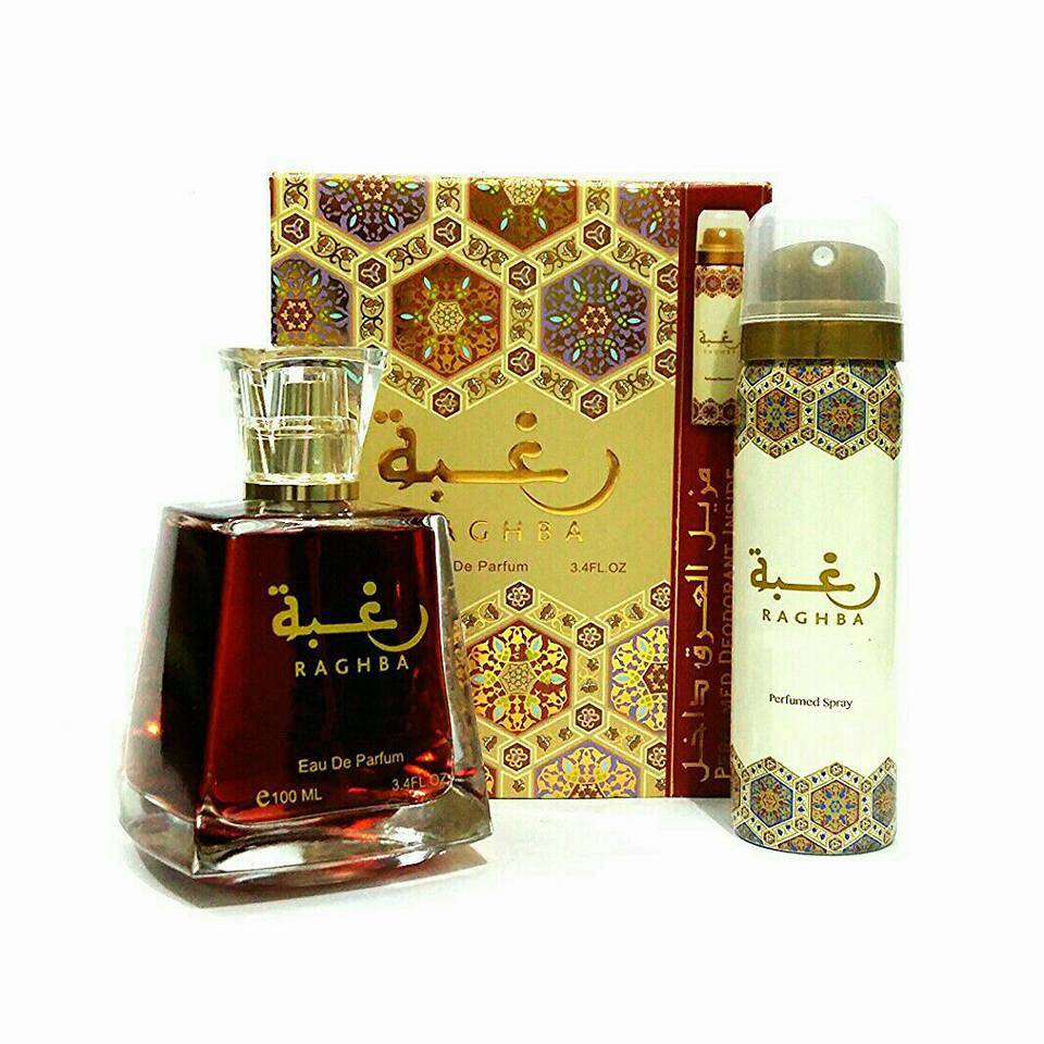 Set Lattafa, Raghba, Femei: Apa de Parfum, 100 ml + Deodorant Spray, 50 ml