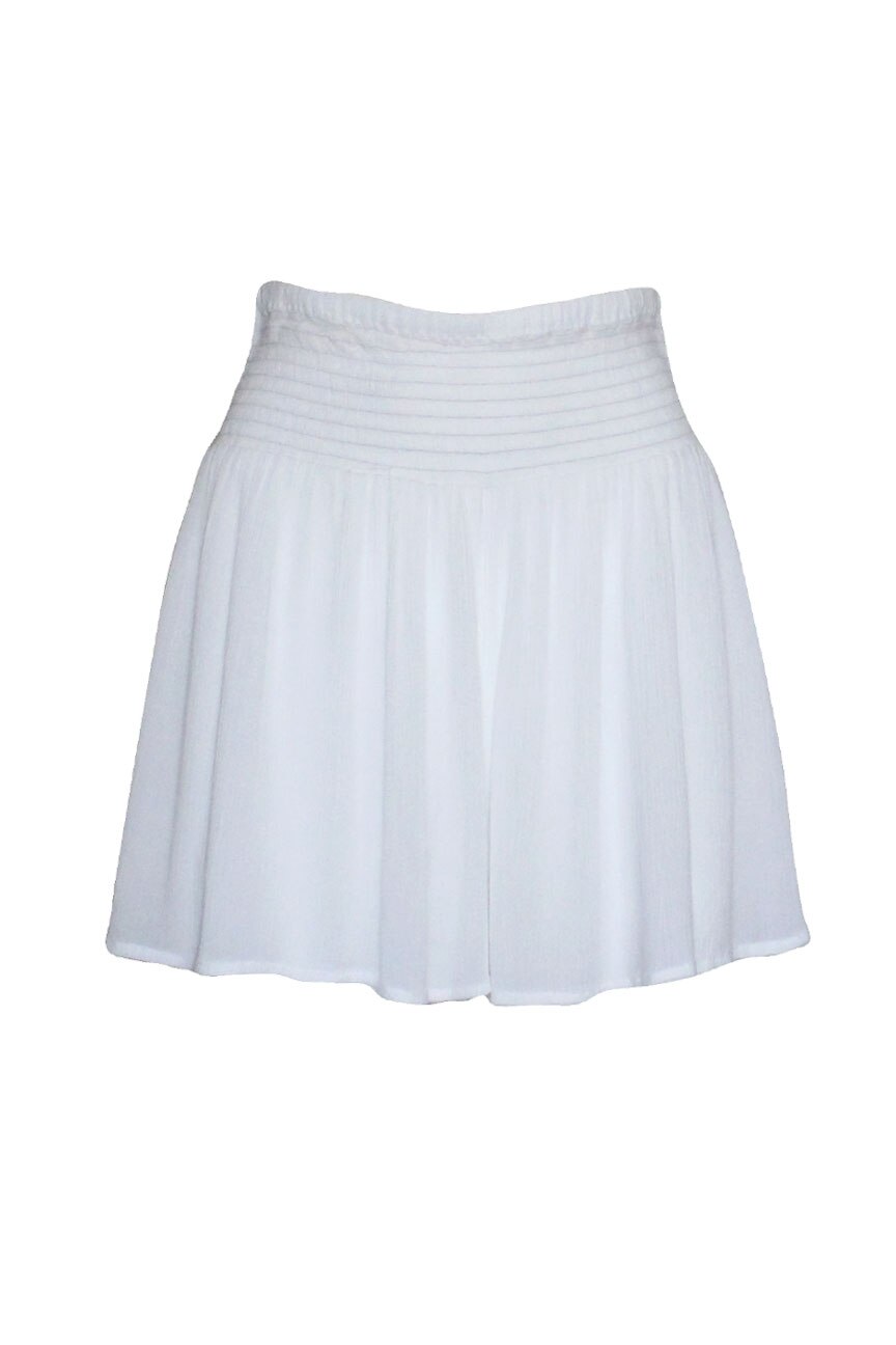 Pantaloni scurti cu banda lata si elastica, creponata, de dama, Alb, Papaya