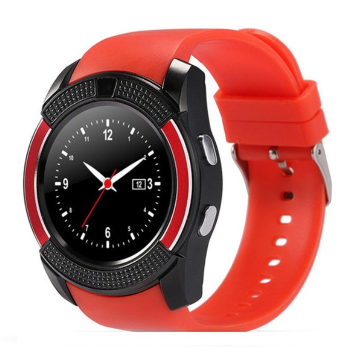 Часовник Smartwatch V8, червен, HandsFree, Bluetooth 3.0, Micro SIM, Android, Camera, 1.3MP