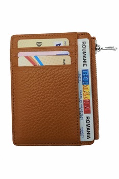 Portofel pentru carduri si buletin, Piele, Portocaliu, 11 x 8 cm Portofel pentru carduri si buletin, Piele, Portocaliu, 11 x 8 cm