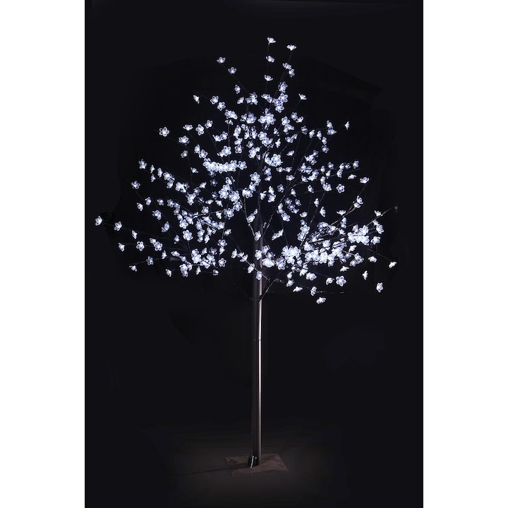 Pom luminos Cris, 560 leduri, cu floare de mar, cu flash, pentru exterior, Alb, 2.50m