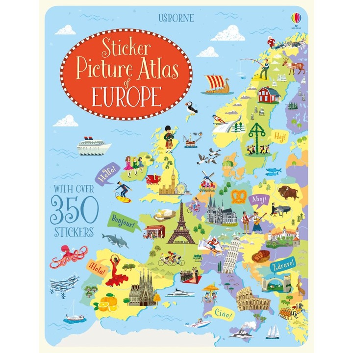 Carte de activitati "Sticker picture atlas of Europe", 6 ani+, Usborne