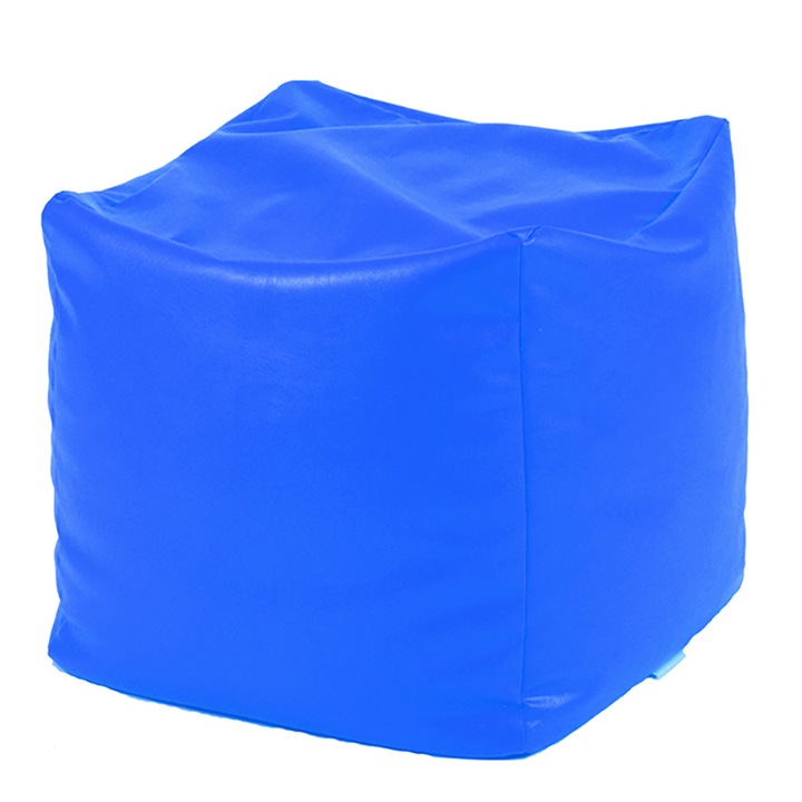 Пуф Pufrelax, 80л., Табуретка Куб - Albastru, Еко кожа, Пълнеж от полистиролни перли