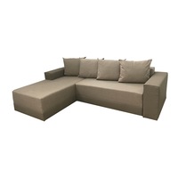 Coltar extensibil Aida, MobAmbient, Crem, material textil si piele ecologica, extensie 140 cm din plasa de arcuri tip relaxa, 1 lada de depozitare, 4 perne mari incluse, 260 x 180 cm