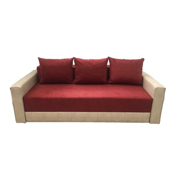 Canapea extensibila Monaco, MobAmbient, Rosu cu Alb, material textil si piele ecologica, extensie din plasa de arcuri tip relaxa, lada de depozitare, 3 perne mari incluse, 220 x 140 cm Canapea extensibila Monaco, MobAmbient, Rosu cu Alb, material textil si piele ecologica, extensie din plasa de arcuri tip relaxa, lada de depozitare, 3 perne mari incluse, 220 x 140 cm