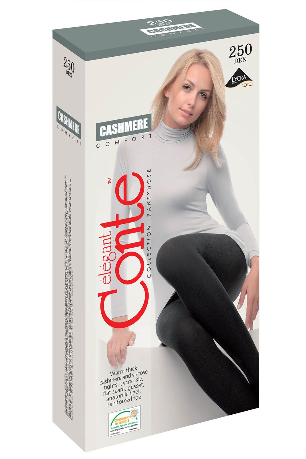 Ciorap gros din vascoza cu cashmir Cashmere 250 Den, Conte Elegant, Negru