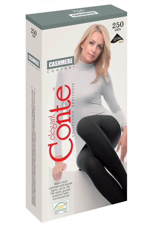 Плътен вискозен чорап с кашмир Cashmere 250 Den, Conte Elegant