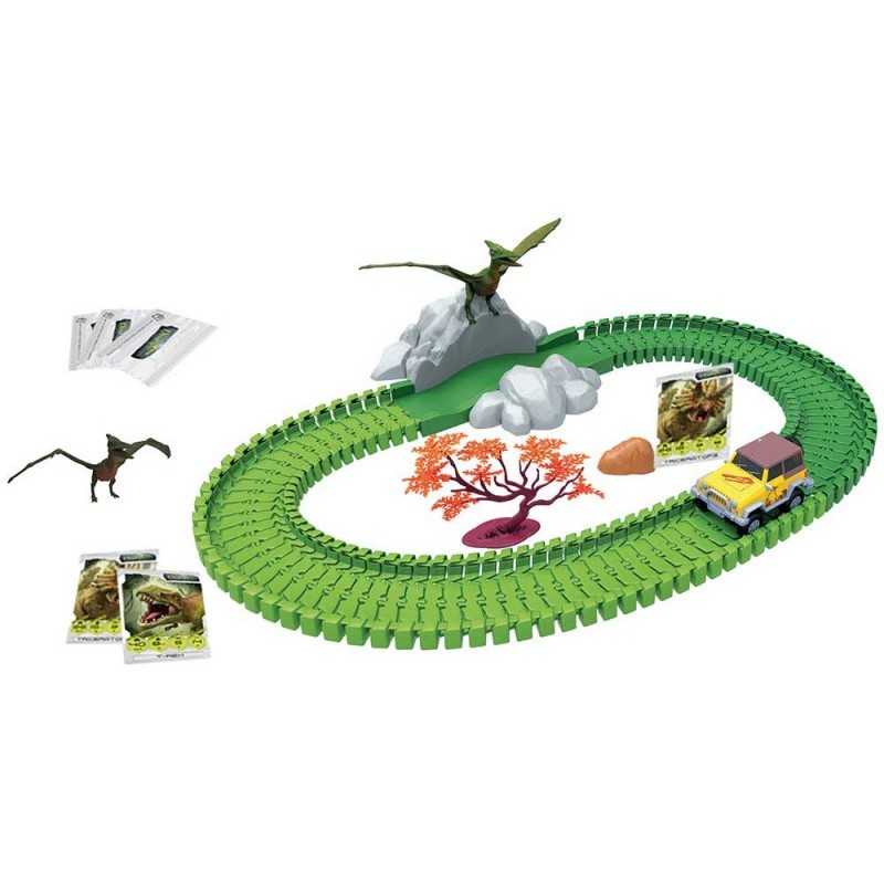 Pista interactiva Made Dino Mundi, pentru baieti 80 elemente,include un Pteranodon Dinozaur cu sunete si o masina de teren