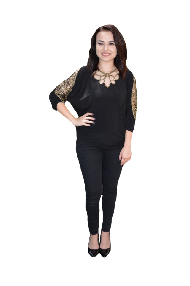Bluza eleganta Belladonna,design cu dantela la maneci,D&J Exclussive, Negru