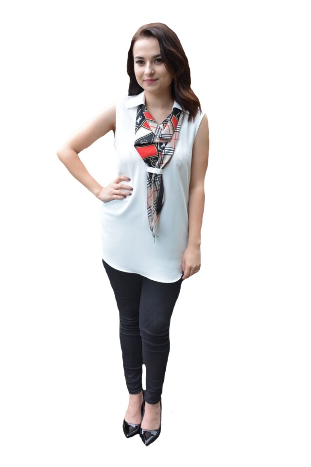 Bluza dama Cindy,guler deosebit tip esarfa,D&J Exclussive, Alb