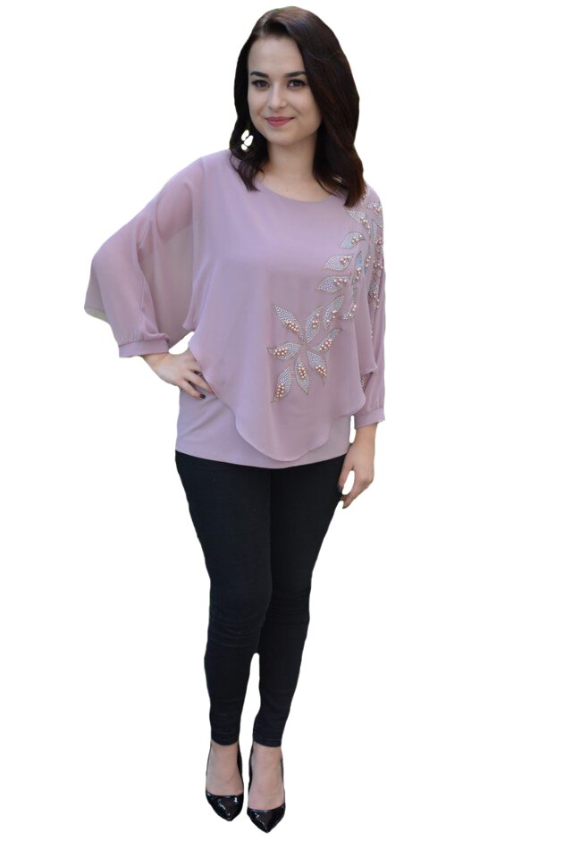 Bluza dama Kerine,insertii de strasuri si margele,D&J Exclussive, Plamaniu