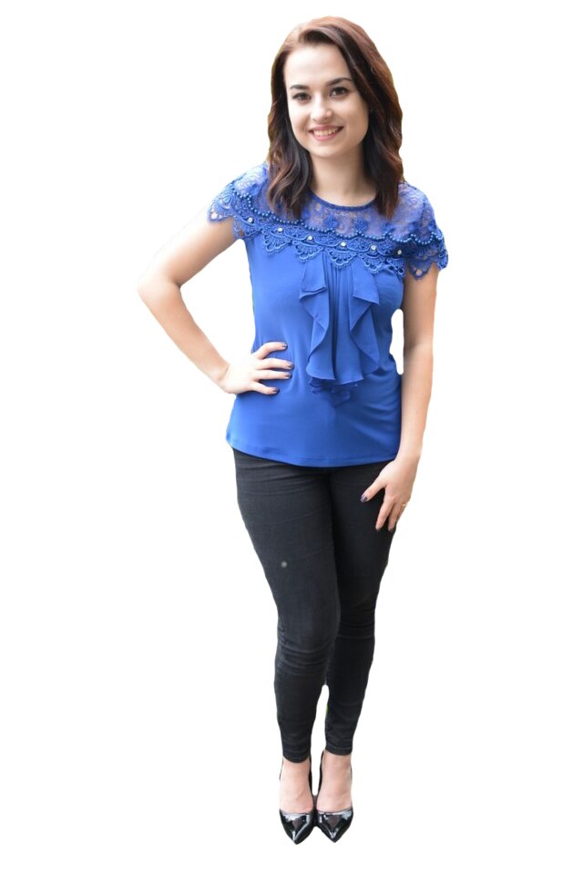 Bluza dama Luna,aplicatii de dantela si strasuri,D&J Exclussive, Albastru