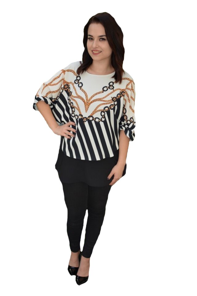 Bluza eleganta Anemona,model abstract,D&J Exclussive, Alb-Negru