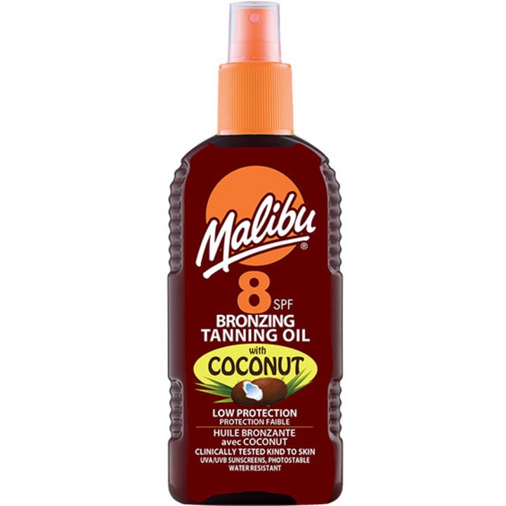 Ulei De Plaja Accelerator MALIBU Bronzing Tanning Oil cu Ulei de Cocos, SPF8, 200 ml