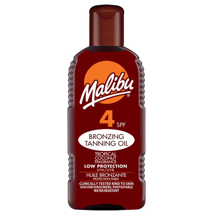Ulei De Plaja Accelerator MALIBU Bronzing Tanning Oil cu Ulei de Cocos, SPF4, 200 ml
