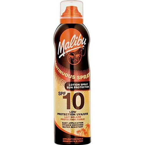 Lotiune Spray MALIBU Continuous Spray, Rezistenta la apa, UVA/UVB, SPF10, 175 ml