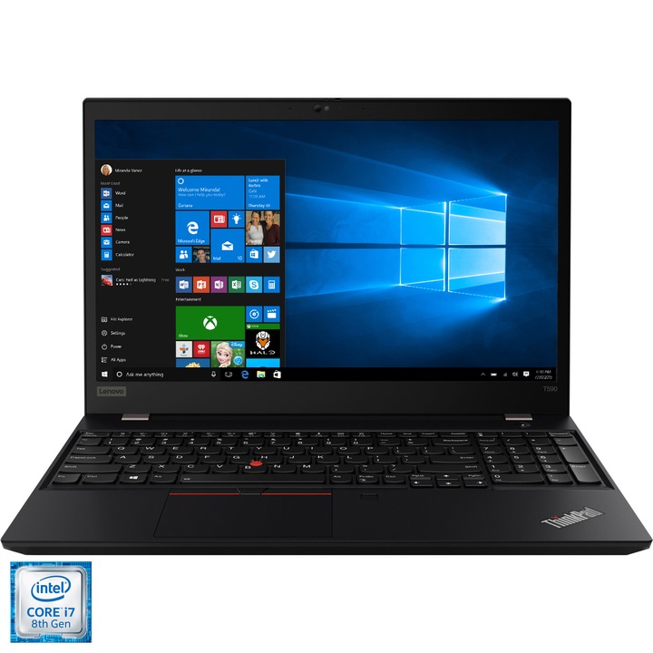Лаптоп LENOVO ThinkPad T590, 15.6", Intel® Core™ i7-8565U, RAM 16GB, SSD 512GB, NVIDIA® GeForce® MX250 2GB, Microsoft Windows 10 Pro, Black