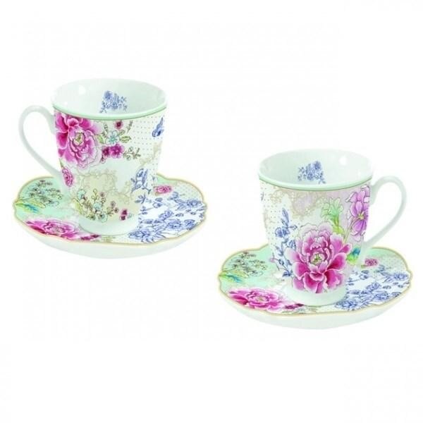 Set cesti portelan in cutie cadou (2 buc.) - Nuova Floral Cups & Saucers In Gift Box