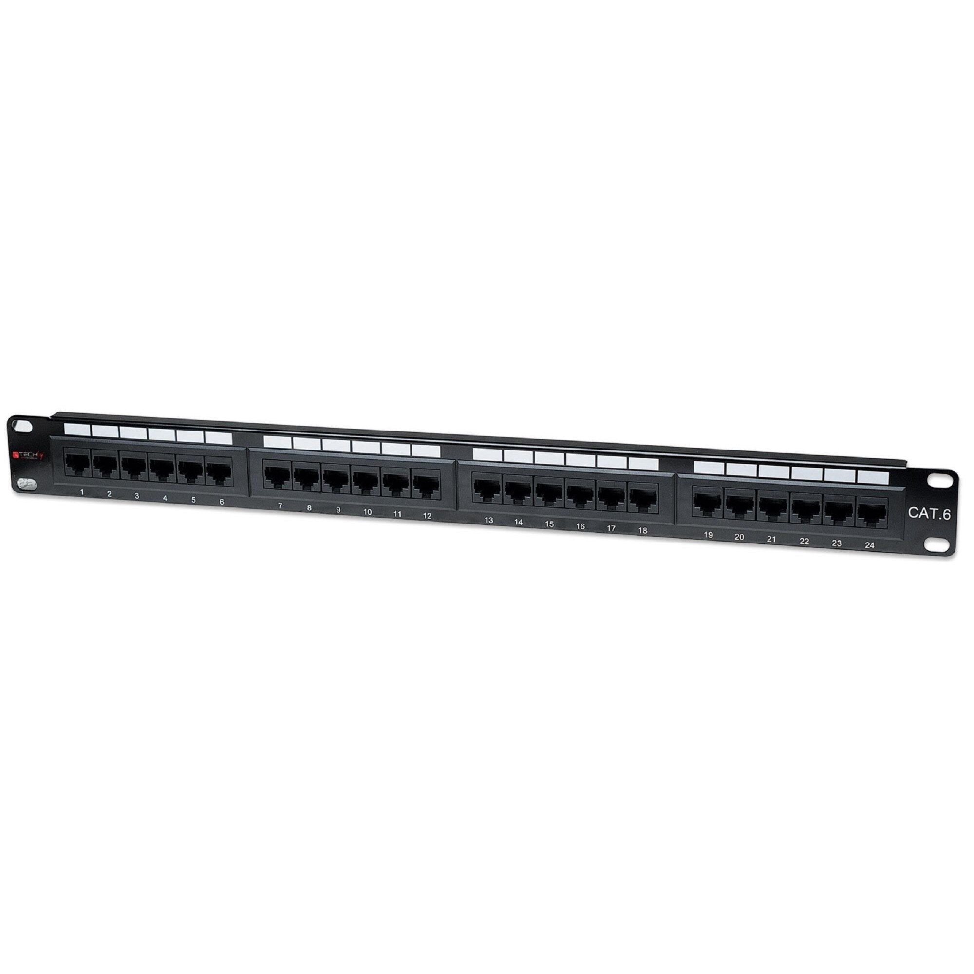 Patch Panel Techly UTP, Categoria 6, 24 de porturi, Conector RJ-45, Negru