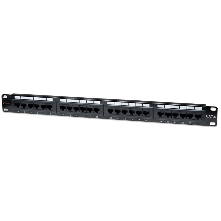 Techly UTP Patch Panel, Категория 6, 24 порта, RJ-45 конектор, черен