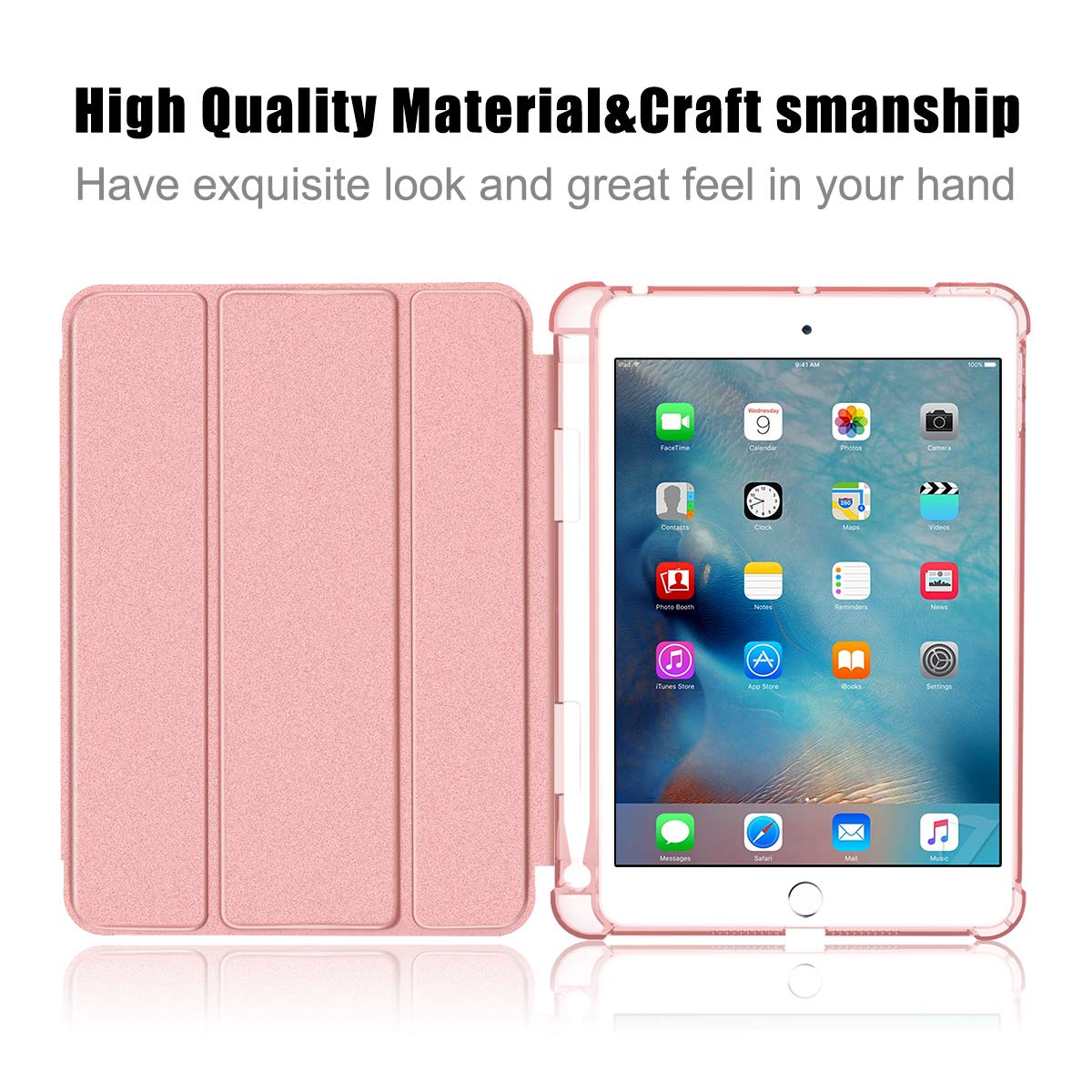Husa Tableta Smart Cover Apple Ipad 5th Gen 9,7Inch, Suport Pen Ipad 1822, 1823 9.7Inch Protejeaza 360 Deluxe Corners Rose