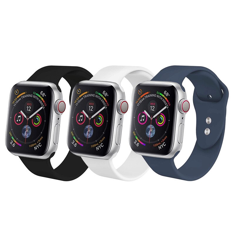 Set 3 curele din silicon cu conectori pentru Apple Watch 1 / 2 / 3 / 4 series 38 / 40 mm, multicolor