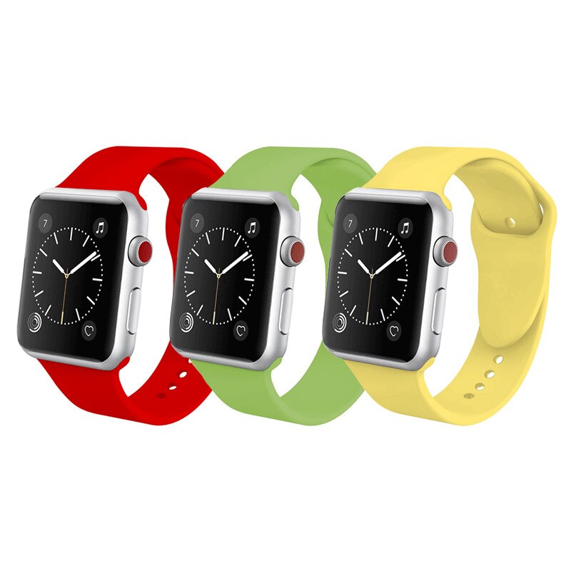 Set 3 curele din silicon cu conectori pentru Apple Watch 1 / 2 / 3 / 4 series 42 / 44 mm, multicolor