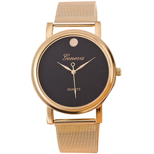 Ceas Geneva Dama Quartz Casual Elegant Negru, PN999598NU, curea din metal (mesh), afisaj Analog