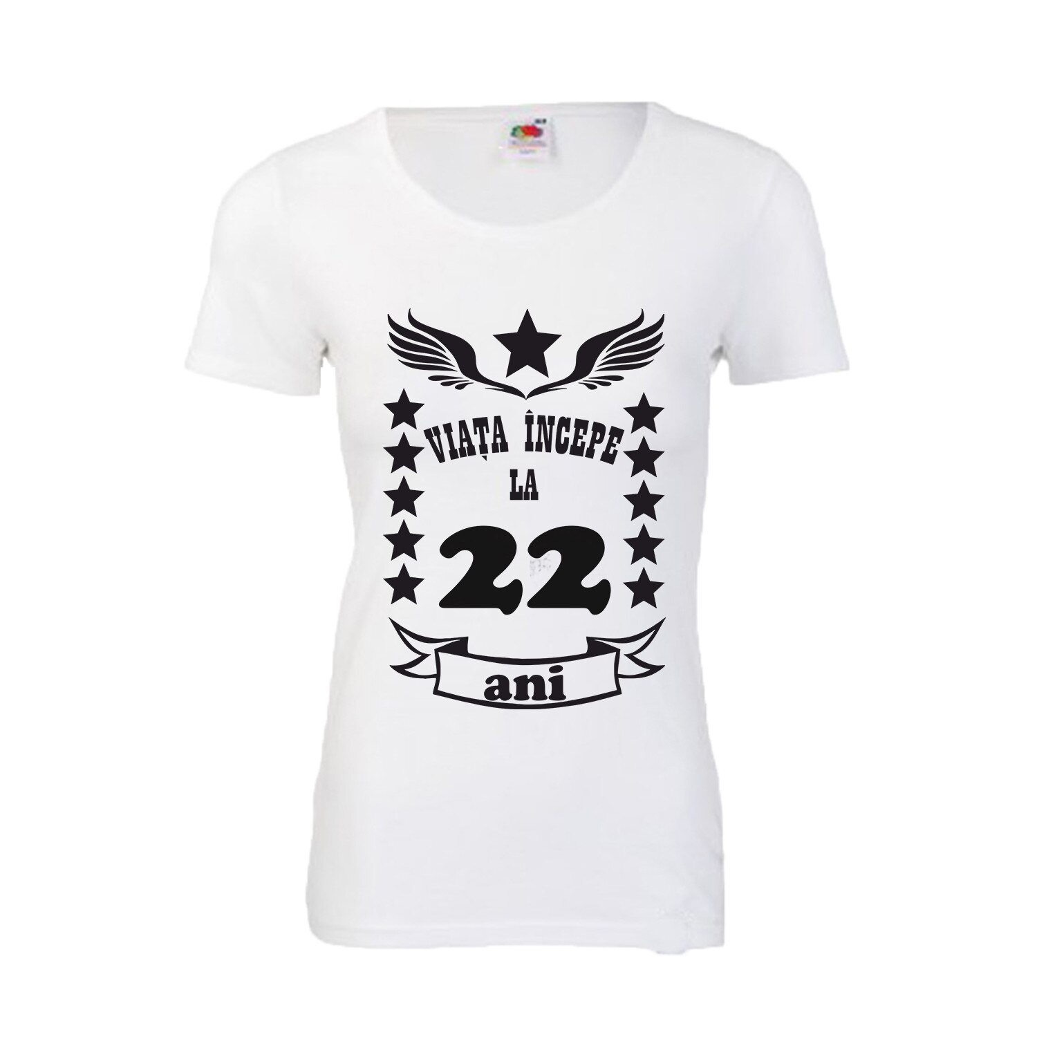 Tricou dama personalizat Fruit of the loom, alb, Viata incepe la 22 ani XL
