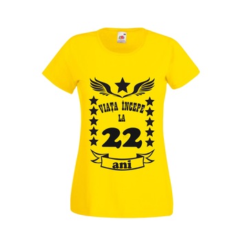 Tricou personalizat Fruit of the loom Dama galben Viata incepe la 22 ani 2XL Tricou personalizat Fruit of the loom Dama galben Viata incepe la 22 ani 2XL