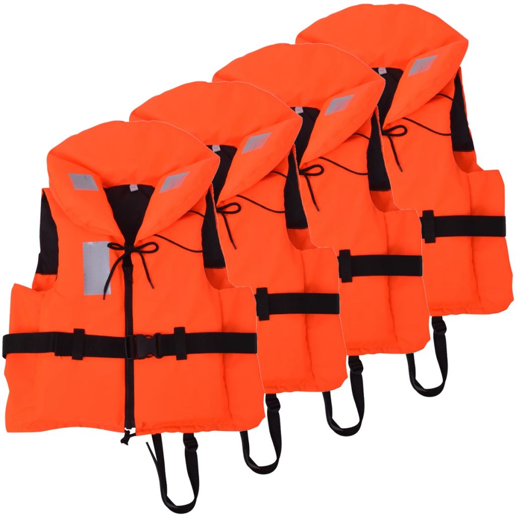Set de 4 veste de salvare, vidaXL, Nivel performanta 100, Poliester, M, Portocaliu