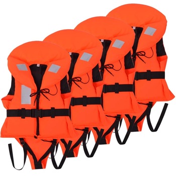 Set de 4 veste de salvare pentru copii 20-30 kg, vidaXL, Nivel performanta 100, Poliester, Portocaliu Set de 4 veste de salvare pentru copii 20-30 kg, vidaXL, Nivel performanta 100, Poliester, Portocaliu