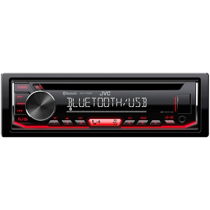 MP3 плейър за кола JVC, KD-T702BT, 4x50W, CD, USB, AUX, Bluetooth, червено осветление