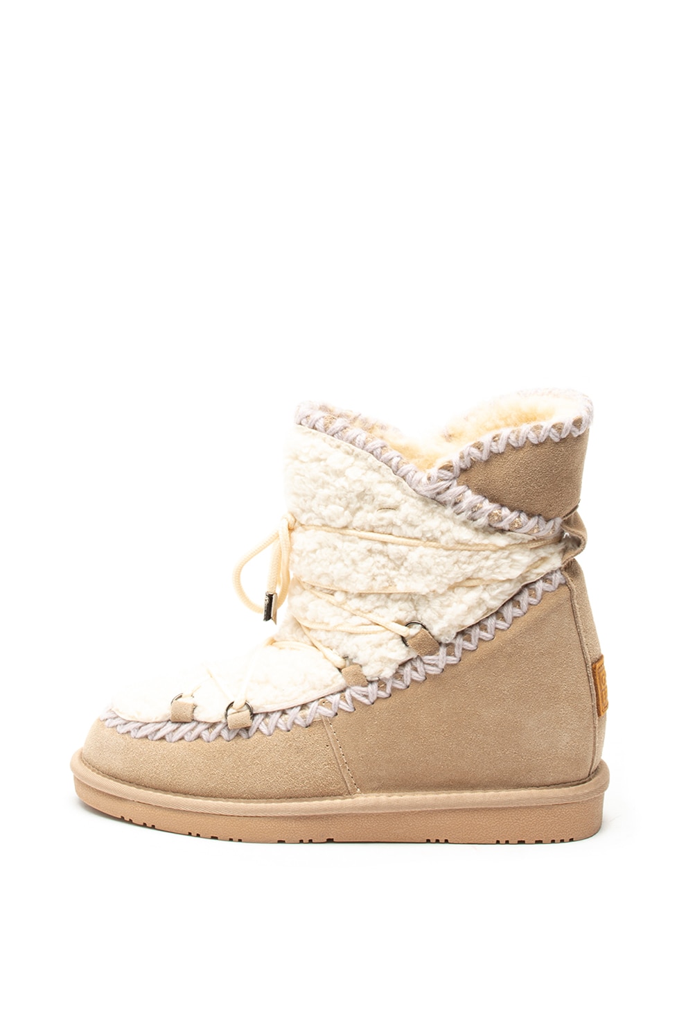 Gioseppo, Ghete de piele intoarsa si blana shearling sintetica, cu talpa wedge ascunsa