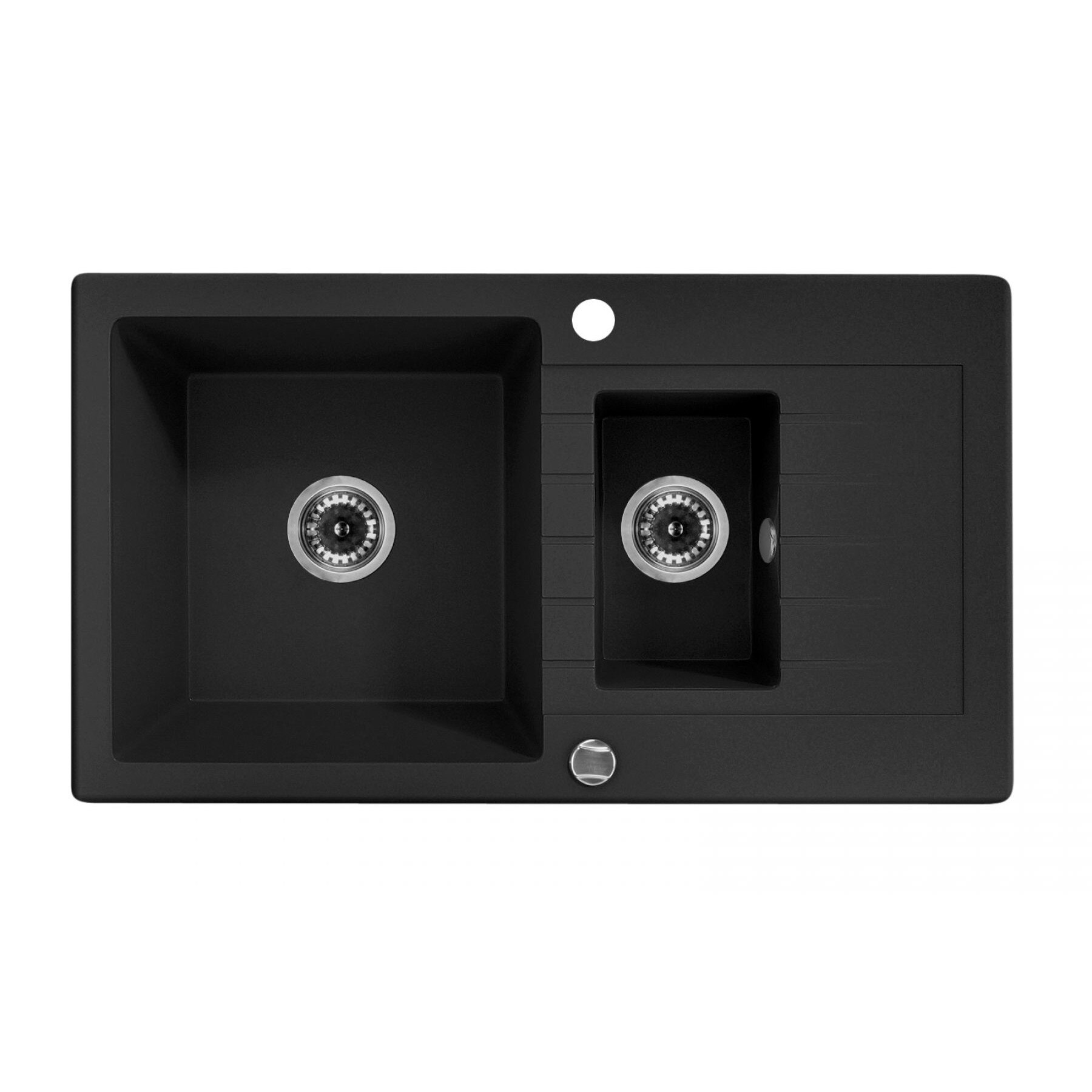 Chiuveta bucatarie din granit ZORBA cu 1.5 cuve cu picurator ZQZ 2513, finisaj negru mat
