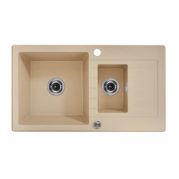 Chiuveta bucatarie din granit ZORBA cu 1.5 cuve cu picurator ZQZ 7513, finisaj bej nisipiu Chiuveta bucatarie din granit ZORBA cu 1.5 cuve cu picurator ZQZ 7513, finisaj bej nisipiu