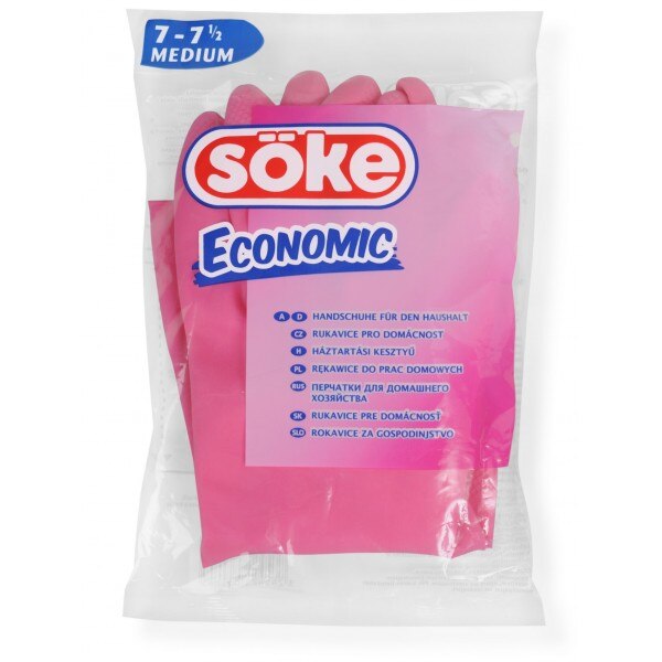 Manusi Roz Reutalizabile Latex Natural Soke Spontex Economic, Marime M, 1 Pereche
