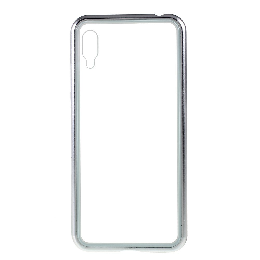 Husa Huawei Y6 (2019) - Cadru metalic cu magneti de prindere, spate din sticla securizata, Argintie
