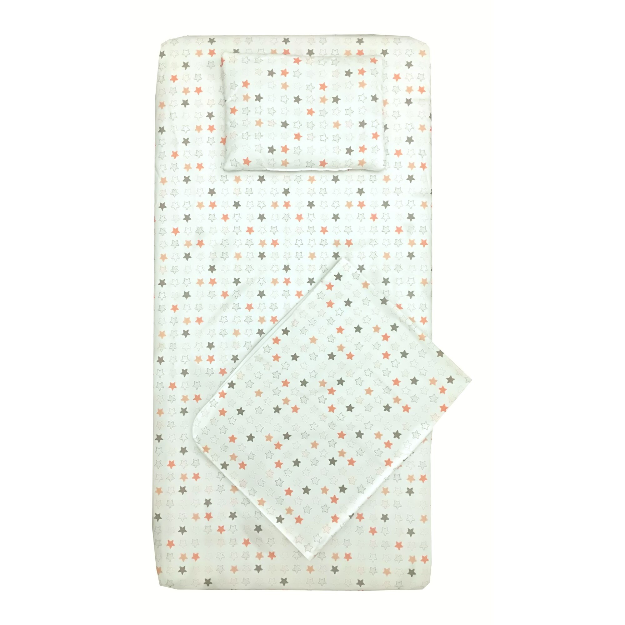 Set Paturica bebe cu Cearsaf si Pernuta pt pat 120x60 cm Deseda Stelute Bej Oranj