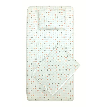Set Paturica bebe cu Cearsaf si Pernuta pt pat 120x60 cm Deseda Stelute Bej Oranj Set Paturica bebe cu Cearsaf si Pernuta pt pat 120x60 cm Deseda Stelute Bej Oranj