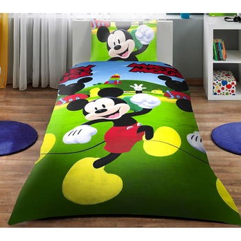 Lenjerie de pat copii Mickey Club bumbac 100%, 3 piese, multicolor, 160 x 200 Lenjerie de pat copii Mickey Club bumbac 100%, 3 piese, multicolor, 160 x 200