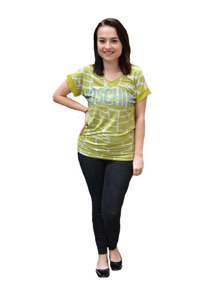 Tricou casual Thea,imprimeu fashion,D&J Exclussive, Galben