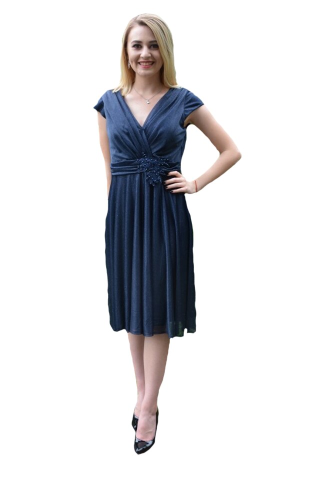 Rochie eleganta Caliope,aplicatii de margele,D&J Exclussive, Bleumarin