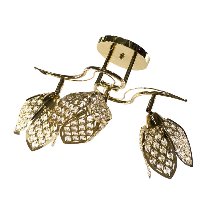 Lustra Auriu NG 71340-3, abajur cu cristale brate reglabile, 3 x E 27, 40 W, 220 V